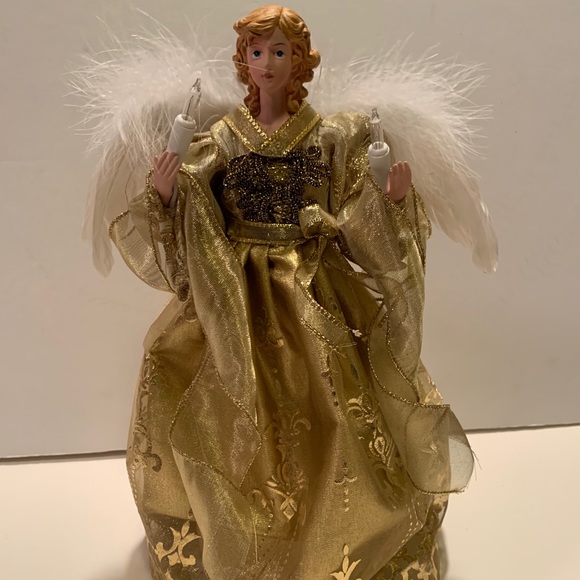 LIGHTED GOLDEN ANGEL TREE TOPPER. - Picture 1 of 16